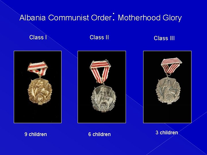 : Albania Communist Order Motherhood Glory Class I 9 children Class II 6 children