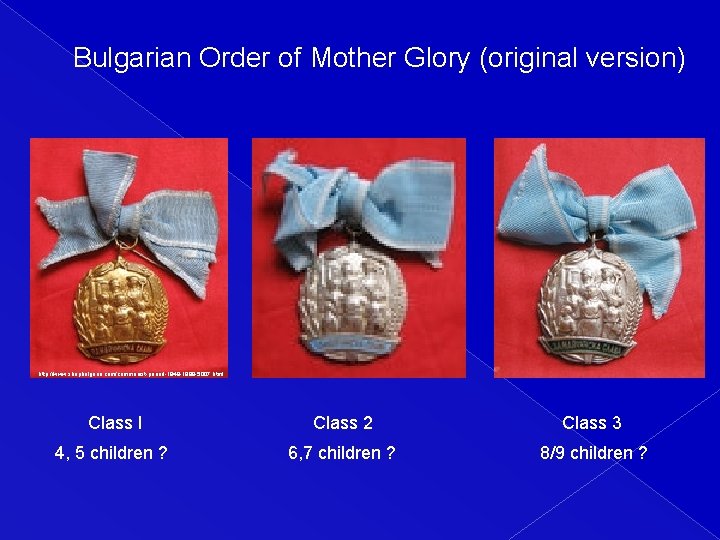 Bulgarian Order of Mother Glory (original version) http: //www. shopbulgaria. com/communist-period-1948 -1989 -5007. html