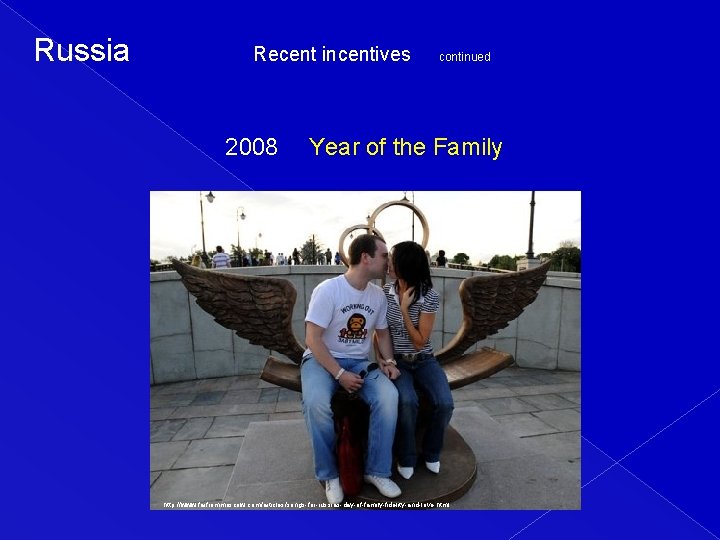 Russia Recent incentives 2008 continued Year of the Family http: //www. farfrommoscow. com/articles/songs-for-russias-day-of-family-fidelity-and-love. html