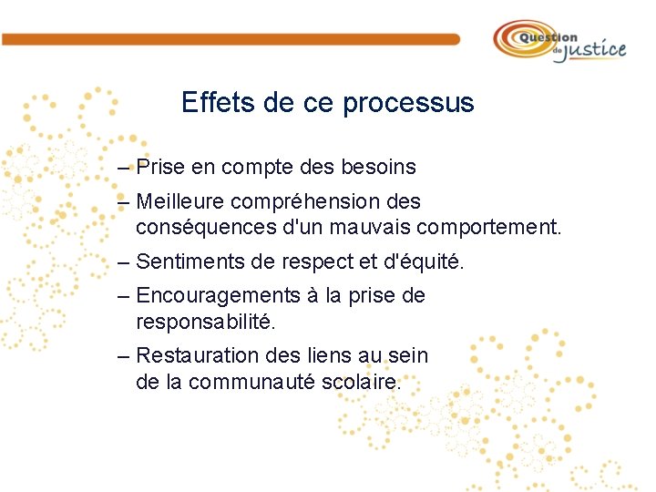 Effets de ce processus – Prise en compte des besoins – Meilleure compréhension des