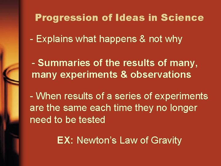 Progression of Ideas in Science - Explains what happens & not why - Summaries