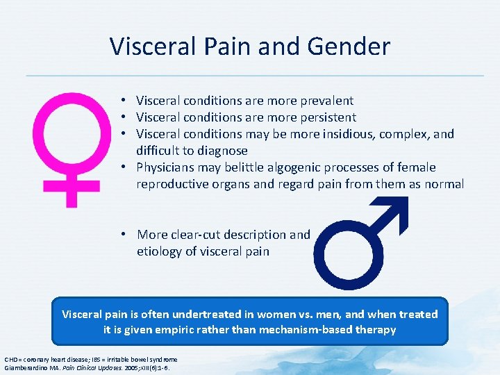 Visceral Pain and Gender • Visceral conditions are more prevalent • Visceral conditions are