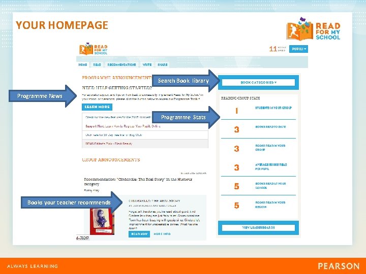 YOUR HOMEPAGE Search Book library Programme News Programme Stats Books your teacher recommends 