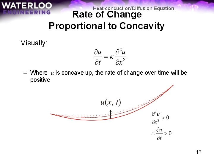 Heat-conduction/Diffusion Equation Rate of Change Proportional to Concavity Visually: – Where u is concave