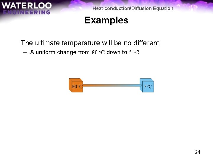 Heat-conduction/Diffusion Equation Examples The ultimate temperature will be no different: – A uniform change