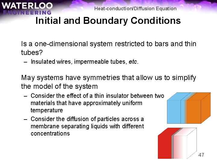 Heat-conduction/Diffusion Equation Initial and Boundary Conditions Is a one-dimensional system restricted to bars and