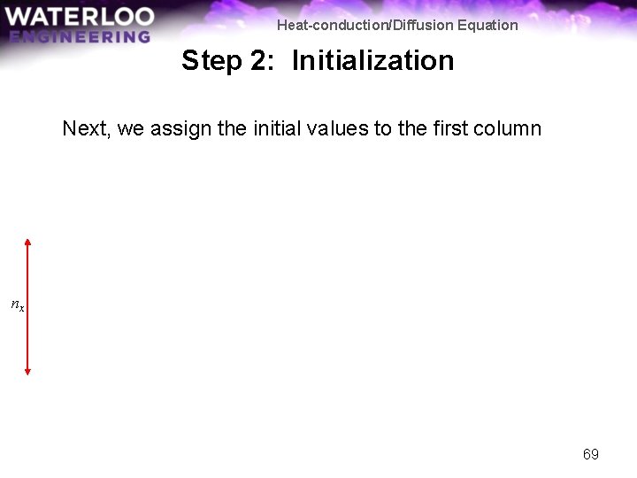 Heat-conduction/Diffusion Equation Step 2: Initialization Next, we assign the initial values to the first