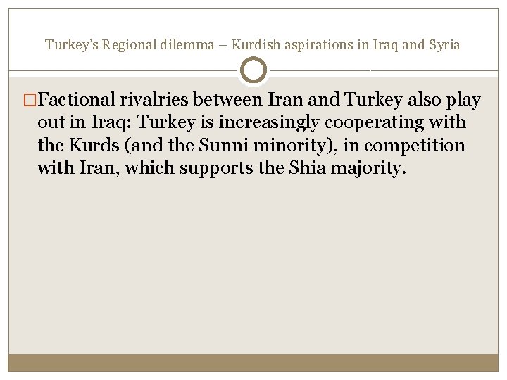 Turkey’s Regional dilemma – Kurdish aspirations in Iraq and Syria �Factional rivalries between Iran Turkey’s Regional dilemma – Kurdish aspirations in Iraq and Syria �Factional rivalries between Iran