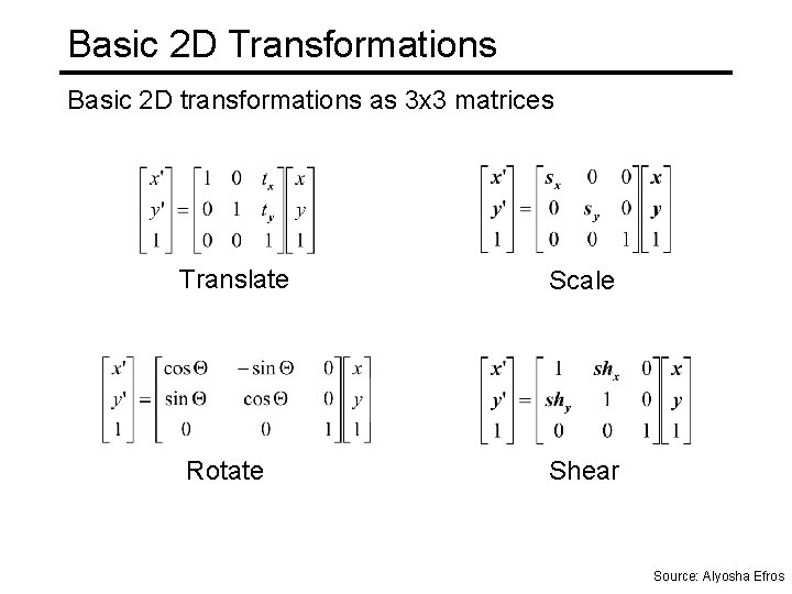 Basic 2 D Transformations Basic 2 D transformations as 3 x 3 matrices Translate