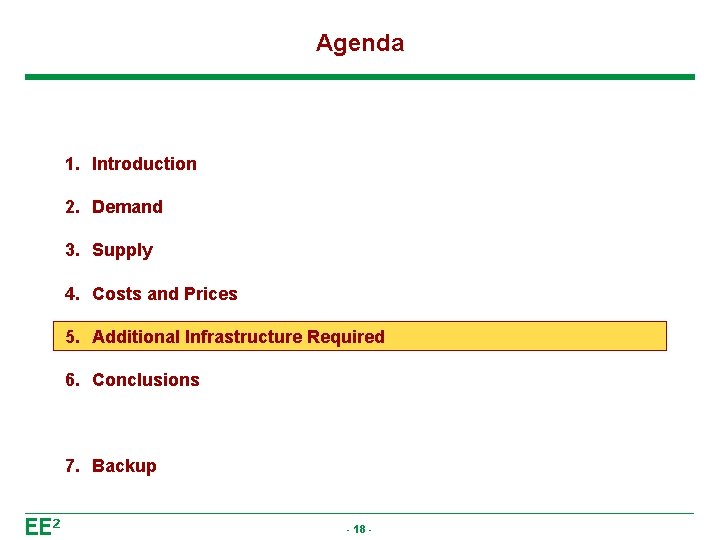 Agenda 1. Introduction 2. Demand 3. Supply 4. Costs and Prices 5. Additional Infrastructure