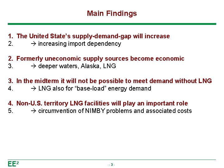 Main Findings 1. The United State’s supply-demand-gap will increase 2. increasing import dependency 2.