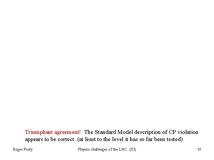 Triumphant agreement! The Standard Model description of CP violation appears to be correct (at