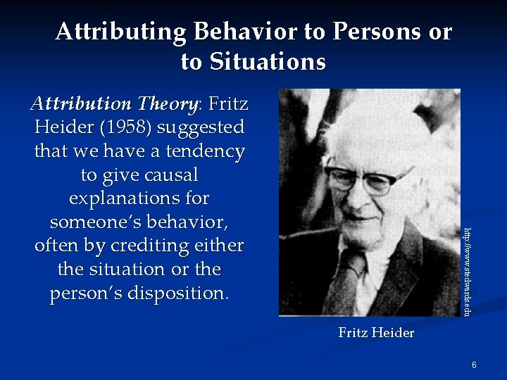 Attributing Behavior to Persons or to Situations http: //www. stedwards. edu Attribution Theory: Fritz