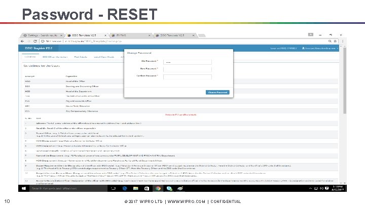 Password - RESET 10 © 2017 WIPRO LTD | WWW. WIPRO. COM | CONFIDENTIAL