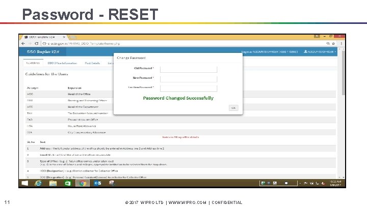 Password - RESET 11 © 2017 WIPRO LTD | WWW. WIPRO. COM | CONFIDENTIAL