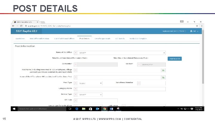 POST DETAILS 15 © 2017 WIPRO LTD | WWW. WIPRO. COM | CONFIDENTIAL 