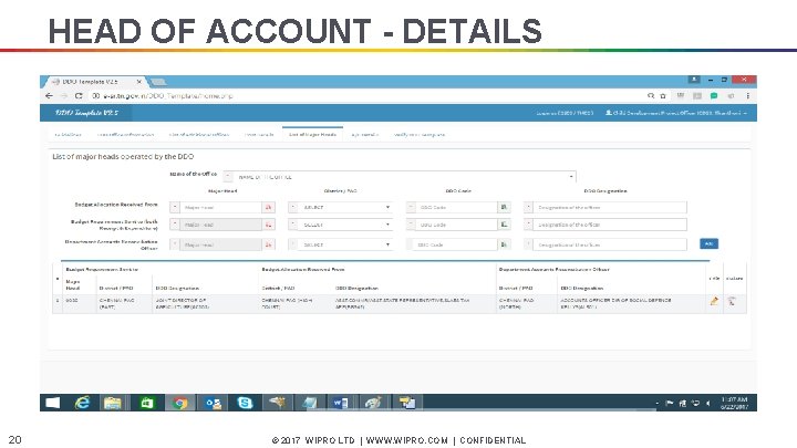 HEAD OF ACCOUNT - DETAILS 20 © 2017 WIPRO LTD | WWW. WIPRO. COM