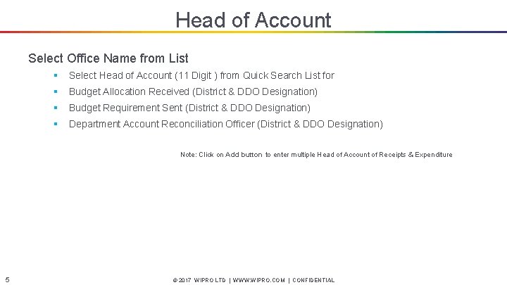 Head of Account Select Office Name from List § Select Head of Account (11