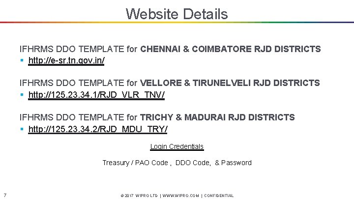 Website Details IFHRMS DDO TEMPLATE for CHENNAI & COIMBATORE RJD DISTRICTS § http: //e-sr.