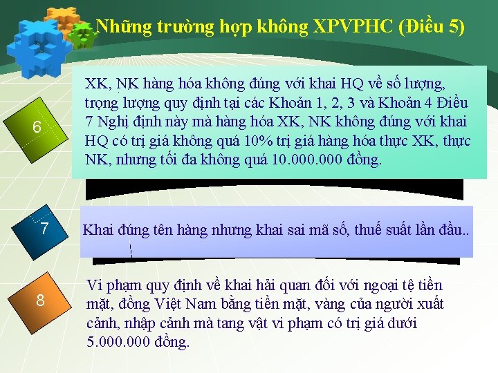 Những trường hợp không XPVPHC (Điều 5) 6 7 8 XK, hóa không đúng