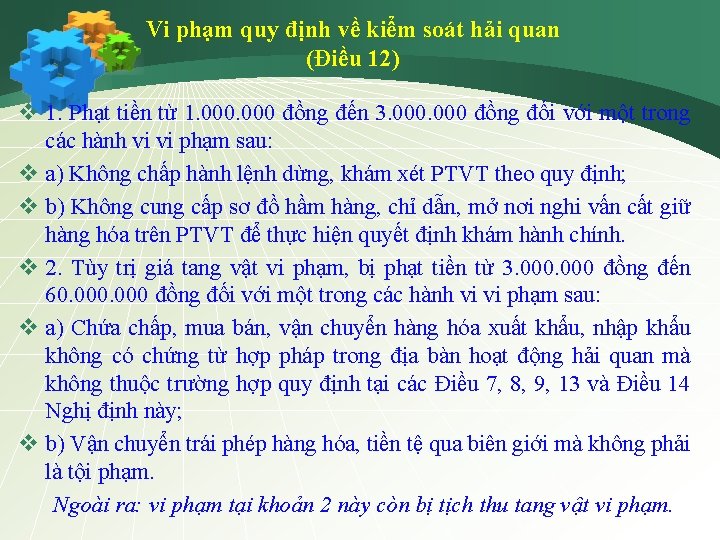 Vi phạm quy định về kiểm soát hải quan (Điều 12) v 1. Phạt