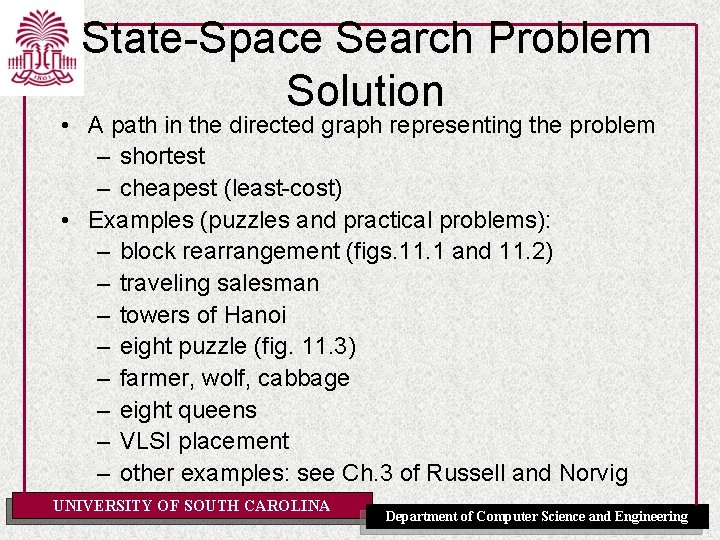 Space Search Problem Blind StateSpace Search Notes for Ch 11 of