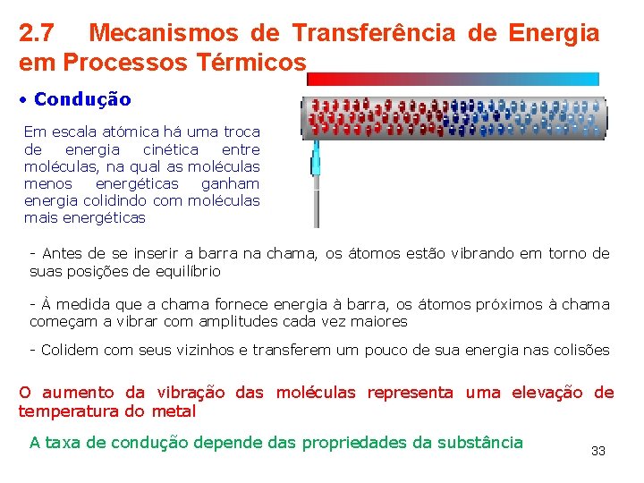 2. 7 Mecanismos de Transferência de Energia em Processos Térmicos Condução Em escala atómica