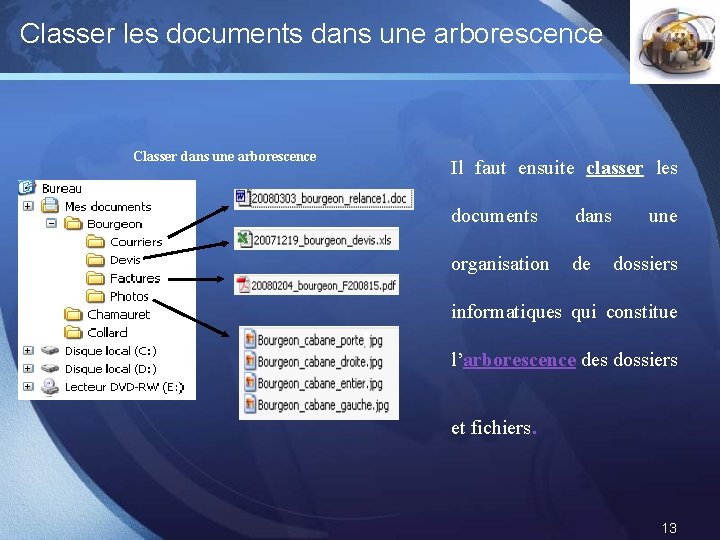 Classer les documents dans une arborescence Classer dans une arborescence LOGO Il faut ensuite Classer les documents dans une arborescence Classer dans une arborescence LOGO Il faut ensuite