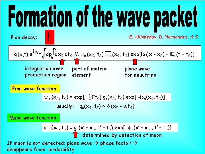 Pion decay: gi(x, t) e ifi ! E. Akhmedov, D. Hernandez, A. S. =