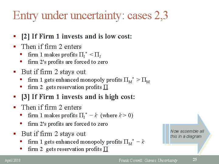 Entry under uncertainty: cases 2, 3 § [2] If Firm 1 invests and is