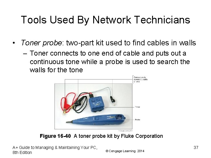 Tools Used By Network Technicians • Toner probe: two-part kit used to find cables