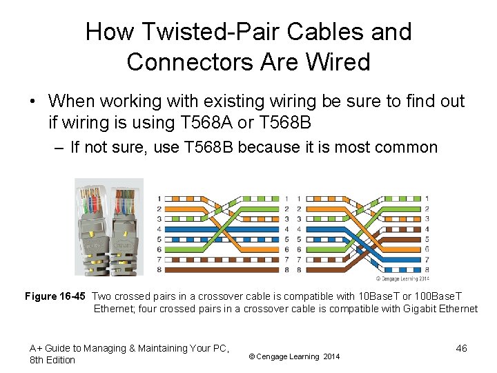 How Twisted-Pair Cables and Connectors Are Wired • When working with existing wiring be