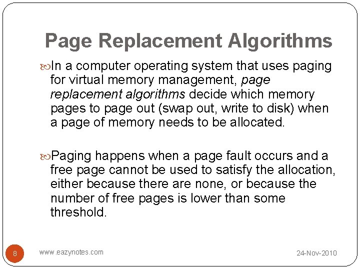 Page Replacement Algorithms In a computer operating system that uses paging for virtual memory