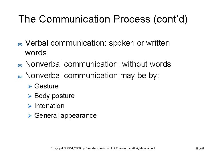 The Communication Process (cont’d) Verbal communication: spoken or written words Nonverbal communication: without words