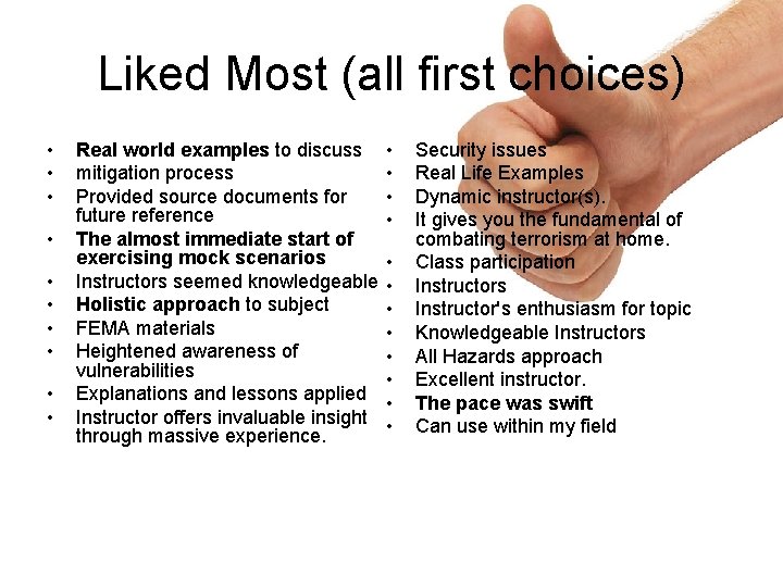Liked Most (all first choices) • • • Real world examples to discuss •