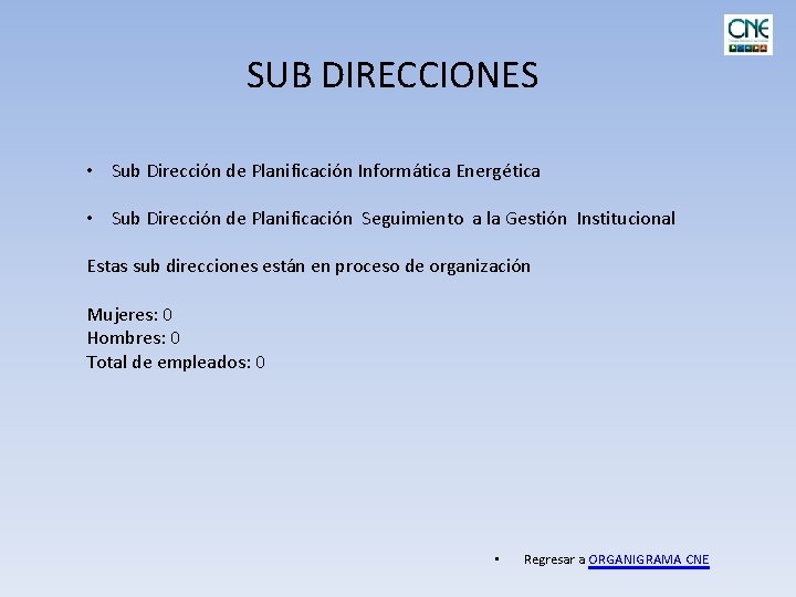 SUB DIRECCIONES • Sub Dirección de Planificación Informática Energética • Sub Dirección de Planificación