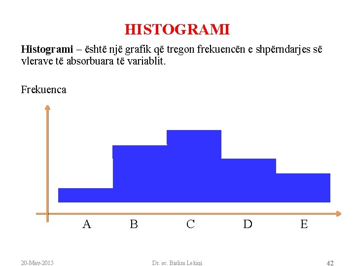 HISTOGRAMI Histogrami – është një grafik që tregon frekuencën e shpërndarjes së vlerave të