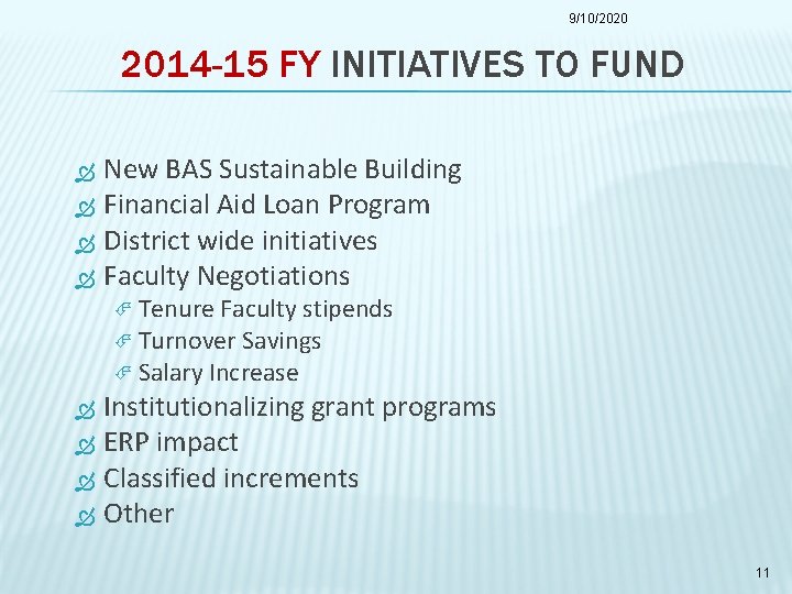 9/10/2020 2014 -15 FY INITIATIVES TO FUND New BAS Sustainable Building Financial Aid Loan