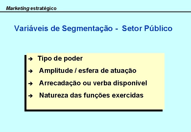 Marketing estratégico Variáveis de Segmentação - Setor Público è Tipo de poder è Amplitude