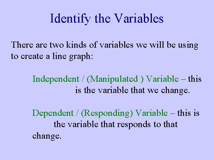 Identify the Variables There are two kinds of variables we will be using to