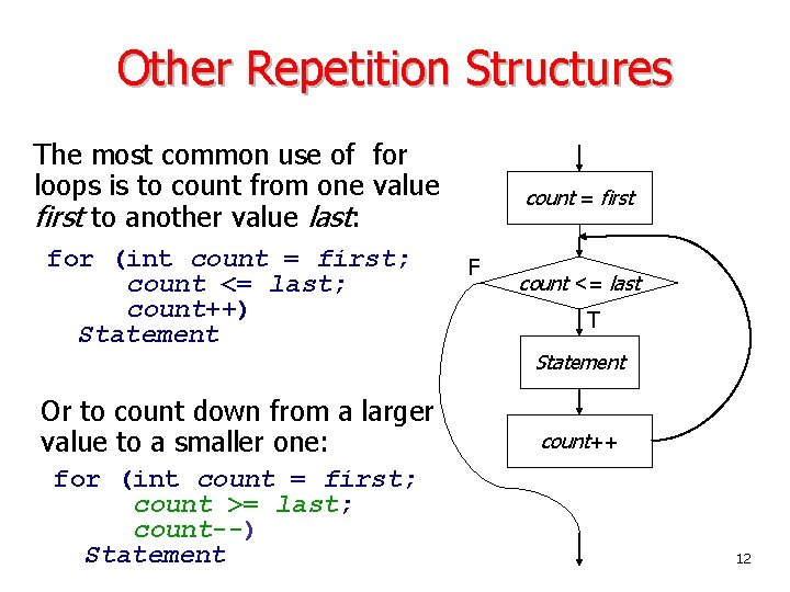 Other Repetition Structures The most common use of for loops is to count from