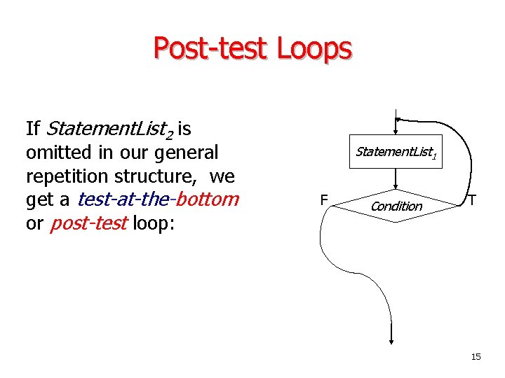 Post-test Loops If Statement. List 2 is omitted in our general repetition structure, we