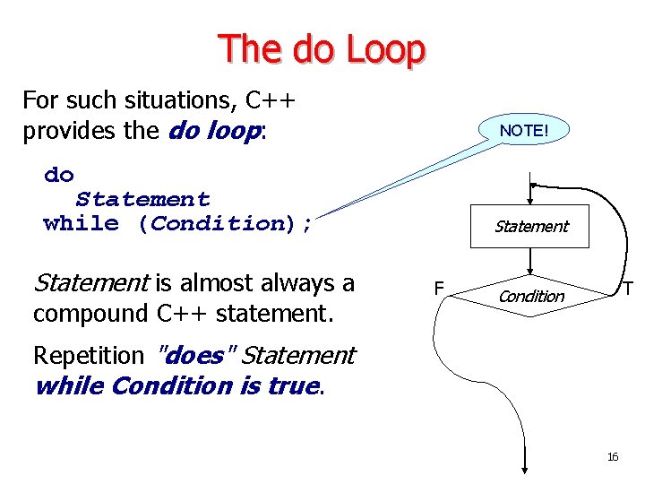 The do Loop For such situations, C++ provides the do loop: NOTE! do Statement