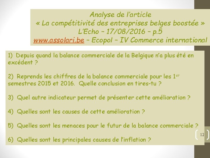 Analyse de l’article « La compétitivité des entreprises belges boostée » L’Echo – 17/08/2016