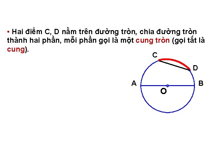  • Hai điểm C, D nằm trên đường tròn, chia đường tròn thành