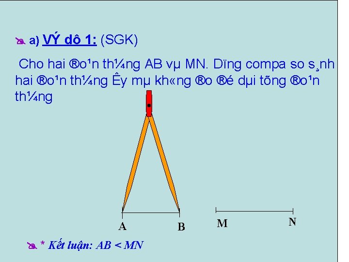  a) VÝ dô 1: (SGK) Cho hai ®o¹n th¼ng AB vµ MN. Dïng