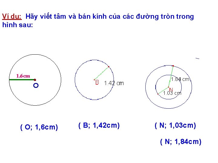 Ví dụ: Hãy viết tâm và bán kính của các đường tròn trong hình