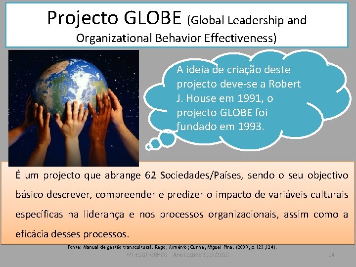 Projecto GLOBE (Global Leadership and Organizational Behavior Effectiveness) A ideia de criação deste projecto