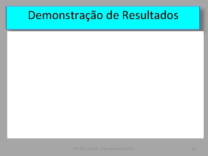 Demonstração de Resultados IPT-ESGT-GRHCO Ano Lectivo 2009/2010 52 