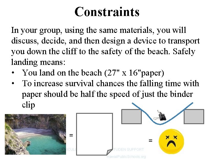 Constraints In your group, using the same materials, you will discuss, decide, and then